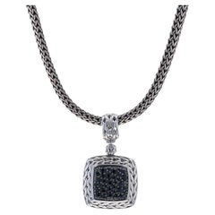 John Hardy Pavé Sapphire Carved Chain Pendant & Classic Chain Necklace 16" 925