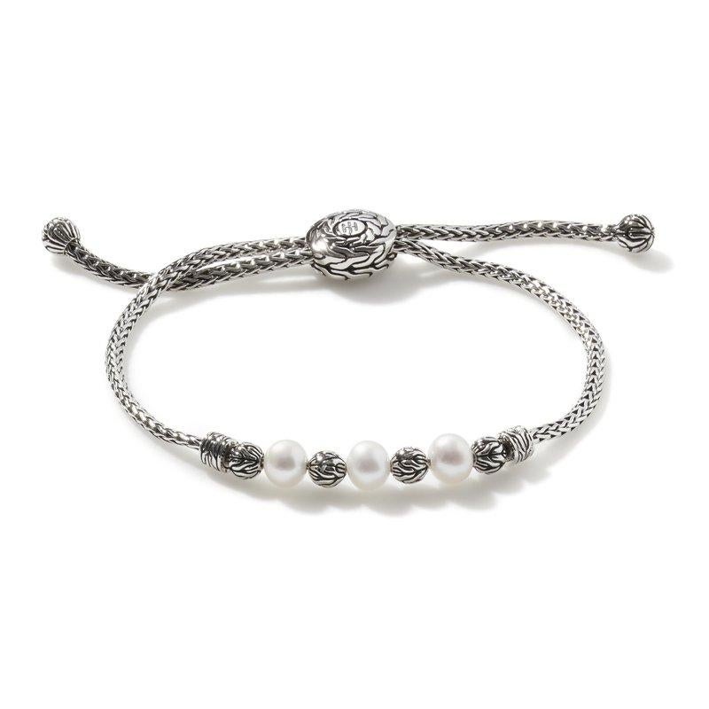 Classic Chain silver 2.5mm mini chain pull through bracelet with 6-6.5mm fresh water pearl, Size medium adjustable to large