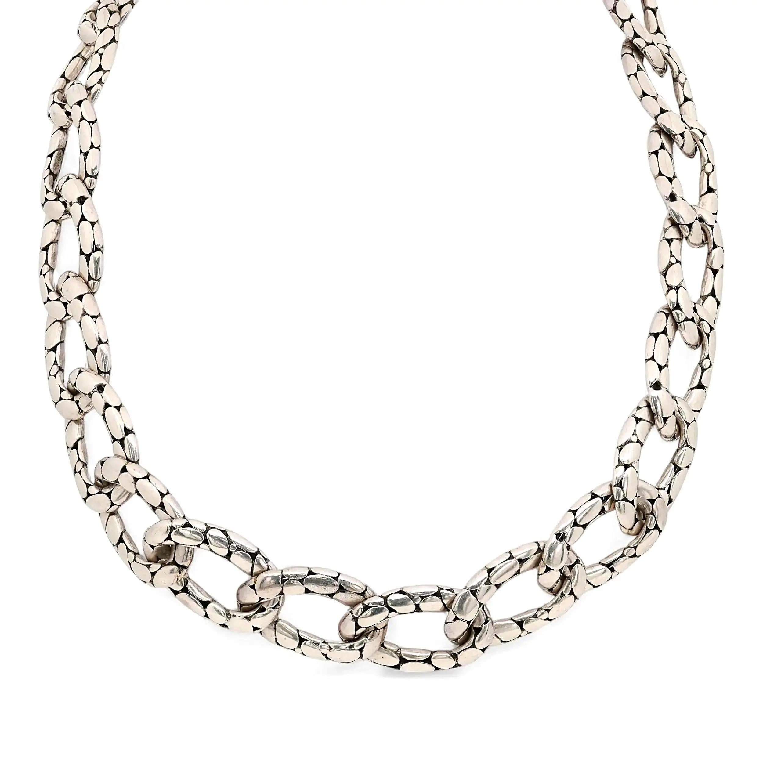 John Hardy Pebble Dot Kali Chain Flat Link Necklace 925 Sterling Silver For Sale