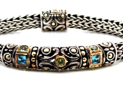 John Hardy Peridot und Topas-Armband aus Sterlingsilber 18K Gelbgold 6,5 Zoll