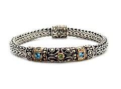 John Hardy Peridot and Topaz Bracelet Sterling Silver 18K Yellow Gold 6.5 Inch