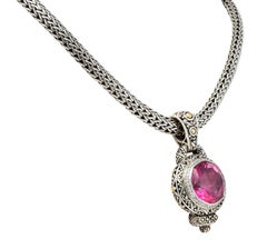 John Hardy Pink Topaz Silver 18 Karat Gold Batu Sari Naga Pendant Necklace