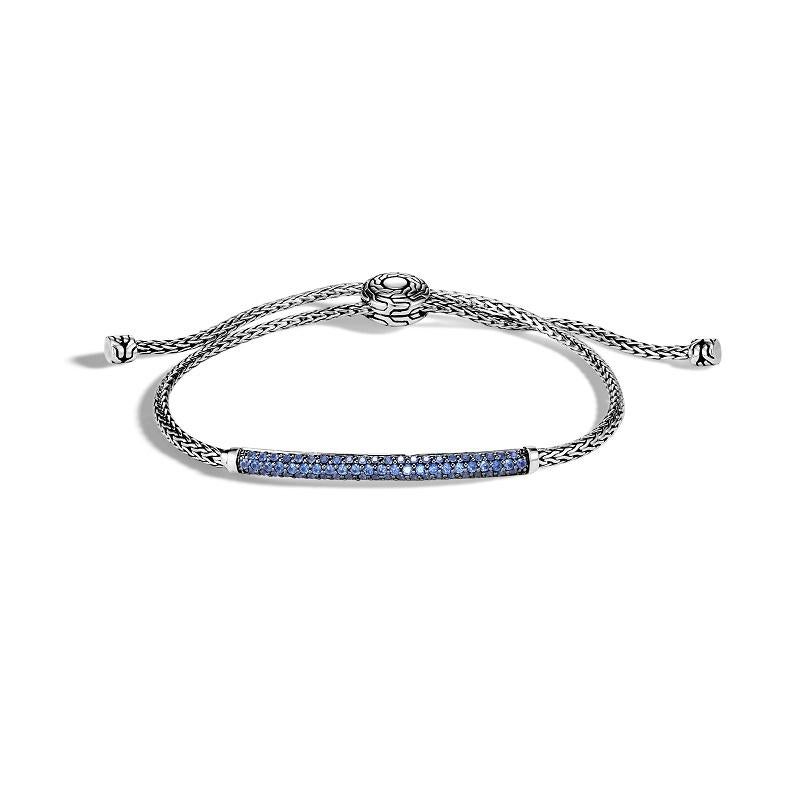Sterling Silver
Blue Sapphire
Bracelet measures 2.5mm wide
Station measures 43mm wide
Size Medium to Large 
BBS901194BSP

