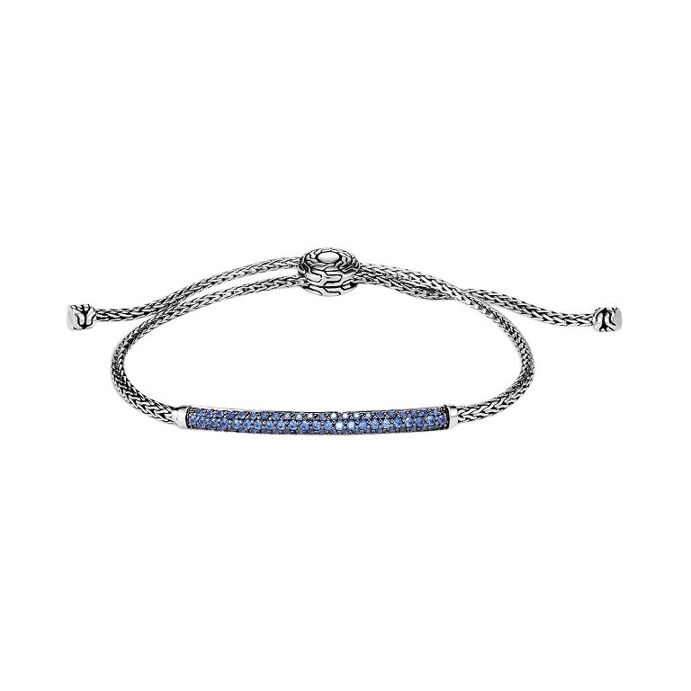 John Hardy Pull Through Pavé Blue Sapphire Bracelet BBS901194BSP For Sale