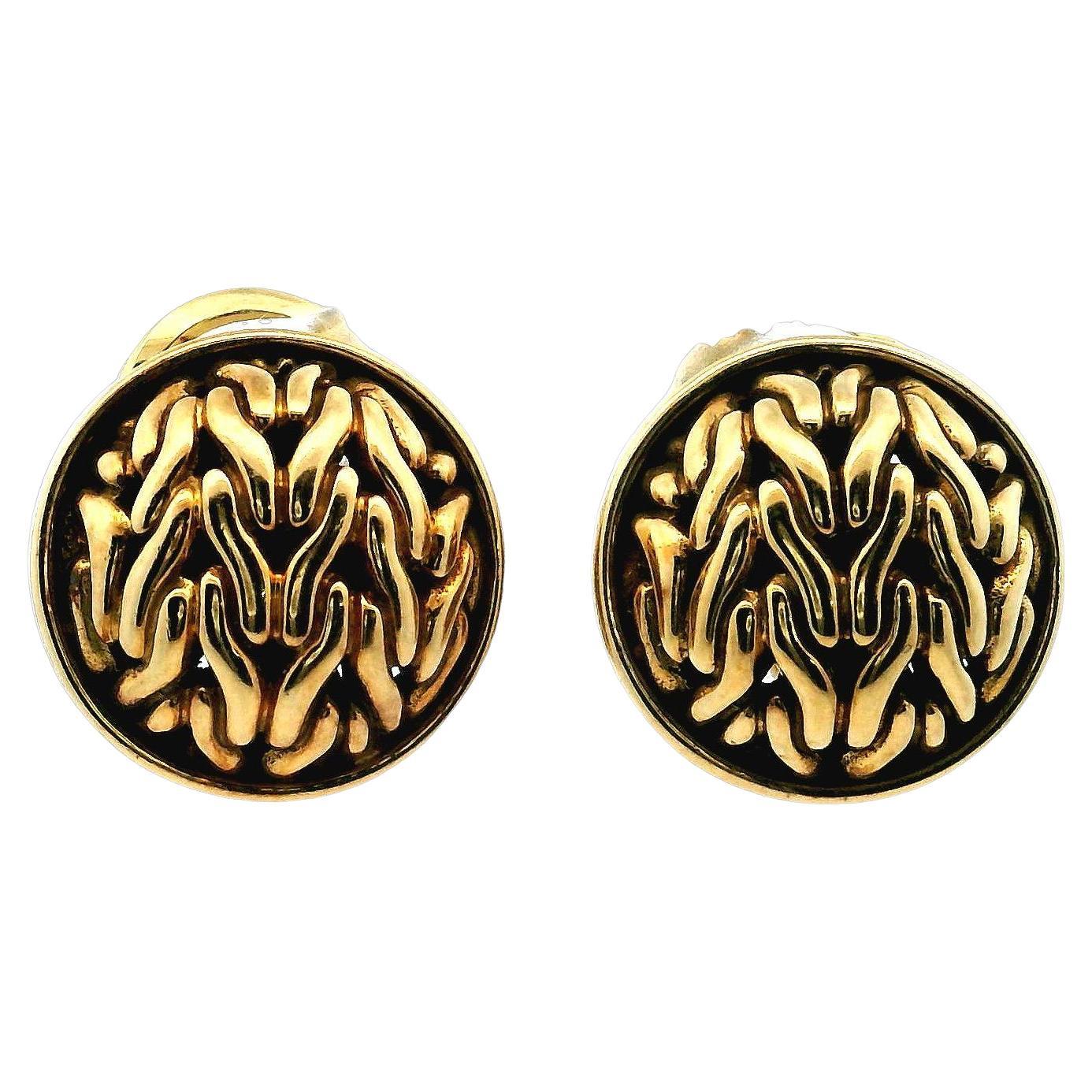John Hardy Rare Gold Round Button Lever Back Earrings For Sale