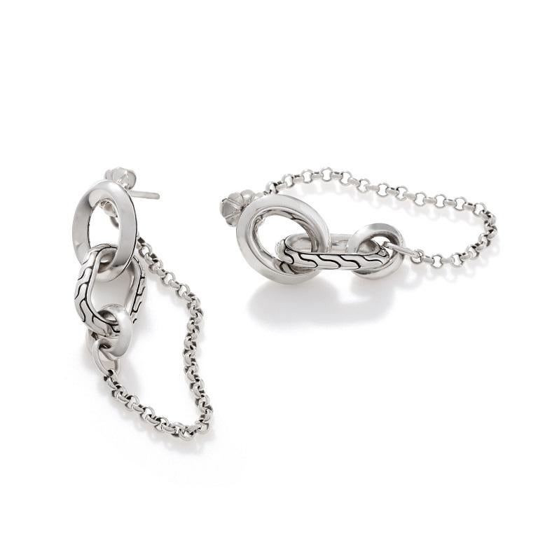 Earrings add luxury and style into any attire. These winsome metal earrings from John Hardy can instantly glam up casual wear or complement your formal get-up. These drop earrings are made of 925-sterling silver, which emit a soft and warm glow.