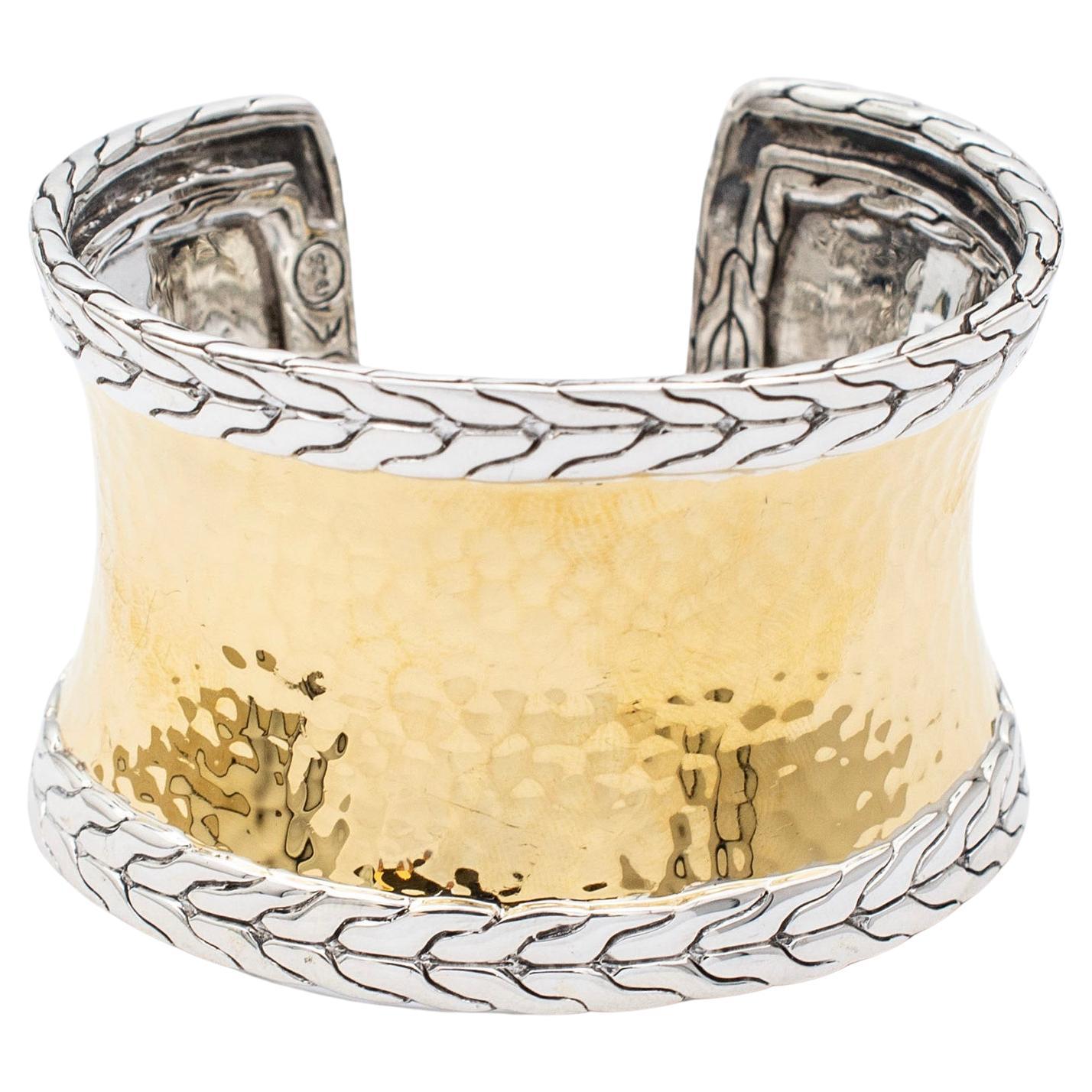 John Hardy Retired 22K Yellow Gold & 925 Sterling Silver Cuff Bracelet For Sale