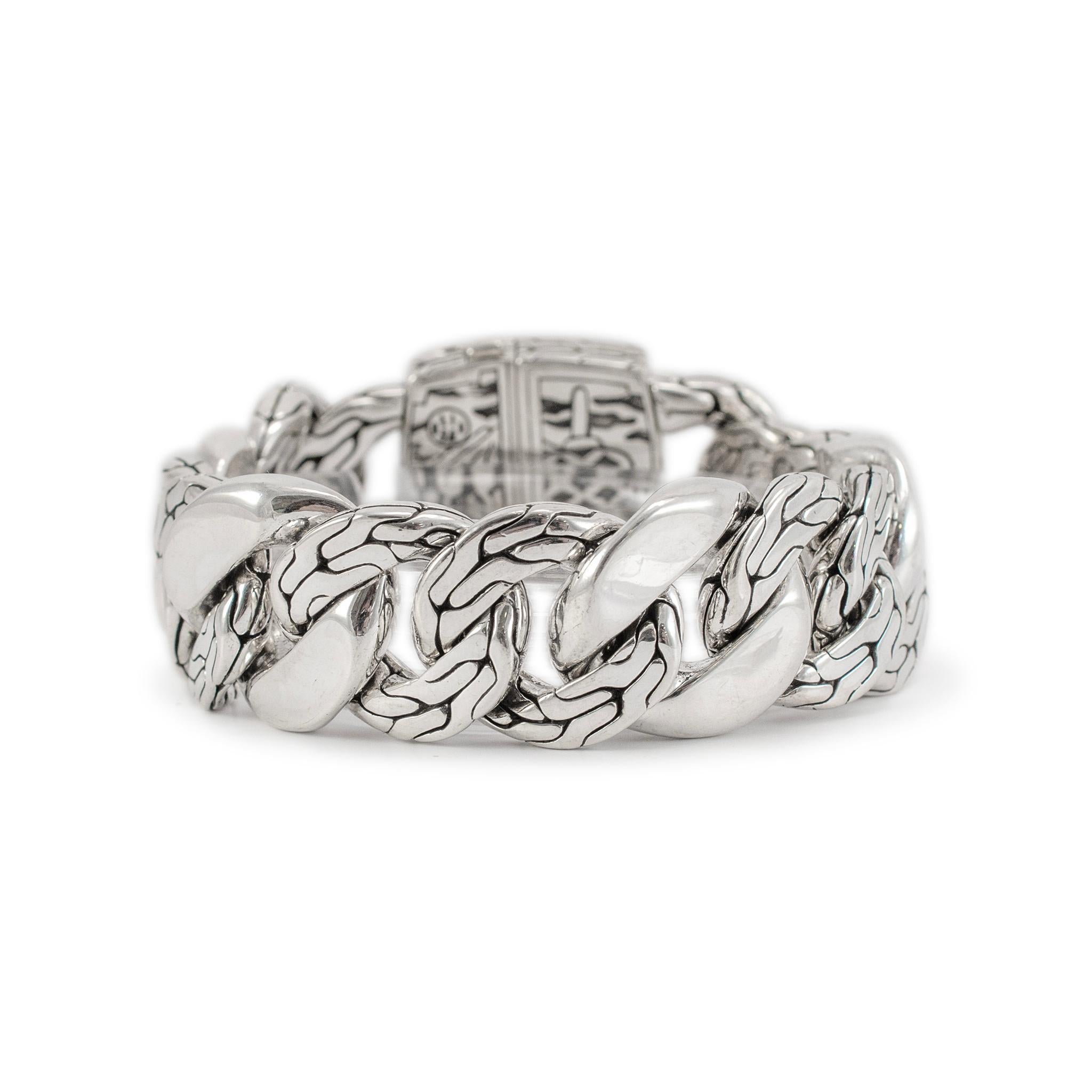 John Hardy Retired 925 Sterlingsilber Weißer Topas Lava Feuer Breites Gliederarmband für Damen oder Herren