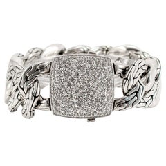 John Hardy Retired 925 Sterlingsilber Weißer Topas Lava Feuer Breites Gliederarmband