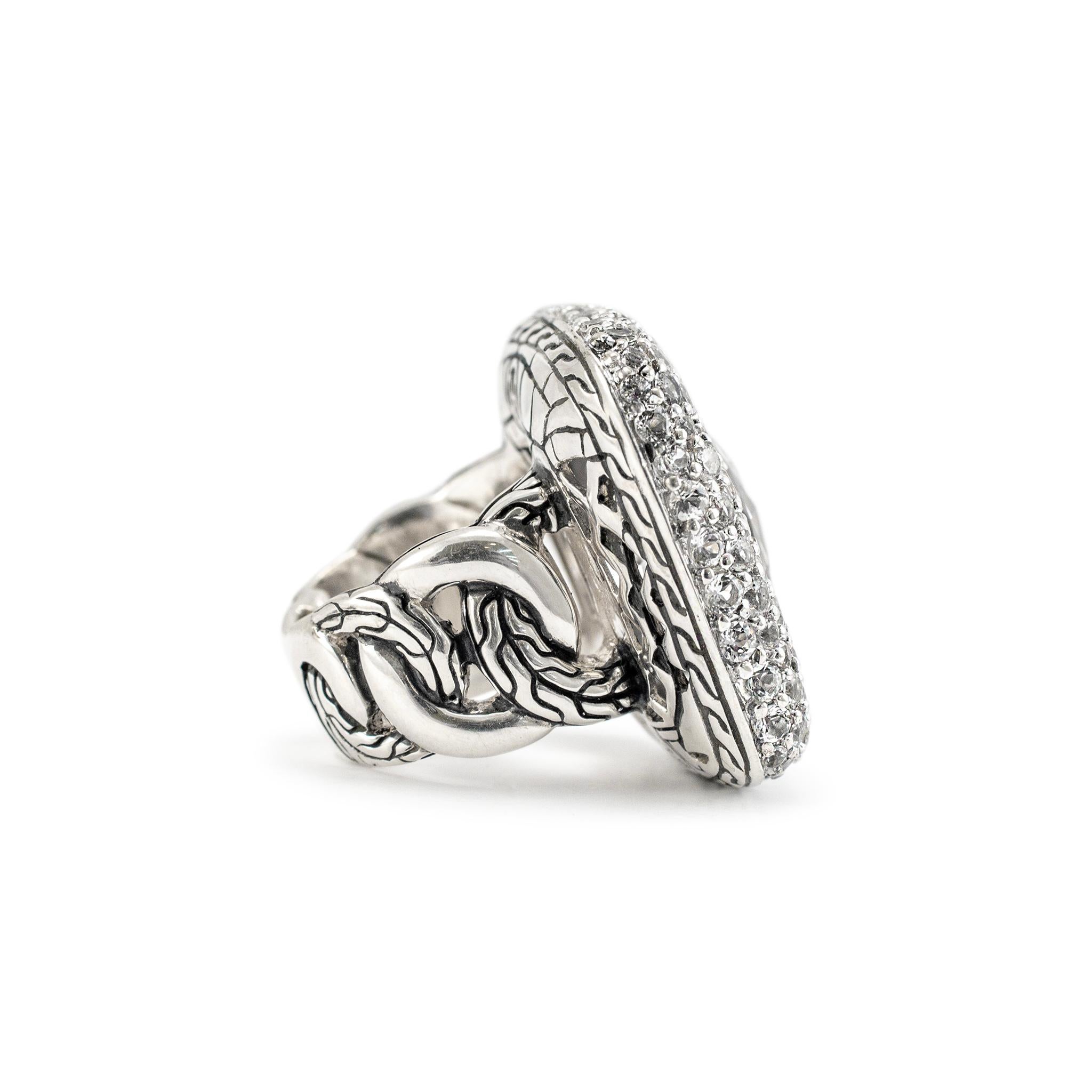 John Hardy, bague cocktail Batu Klasik, topaze blanche vieillie Excellent état - En vente à Houston, TX