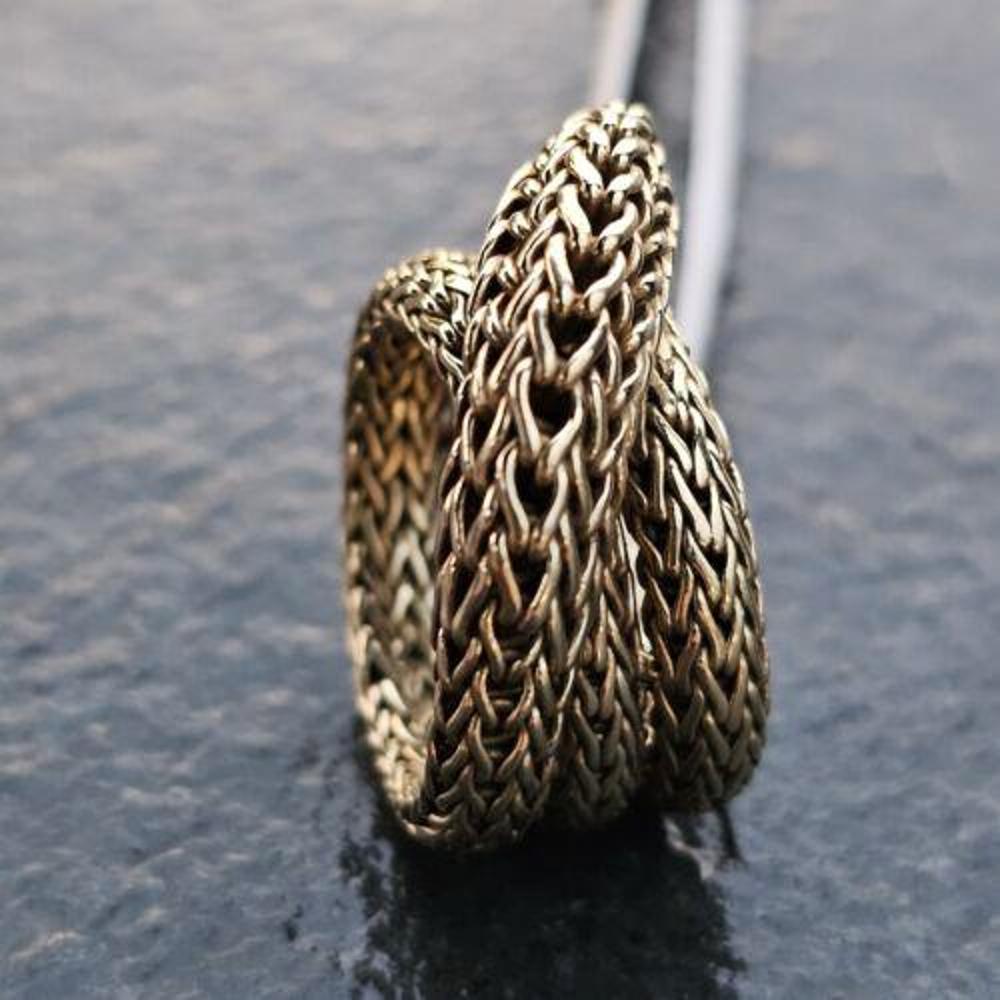 Women's John Hardy Ring Classic Chain Crossover Twisted Woven Domed 18k Gold Size 6.5 For Sale