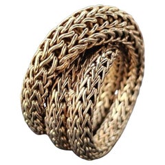 John Hardy Ring Classic Chain Crossover Twisted Woven Domed 18k Gold Size 6.5