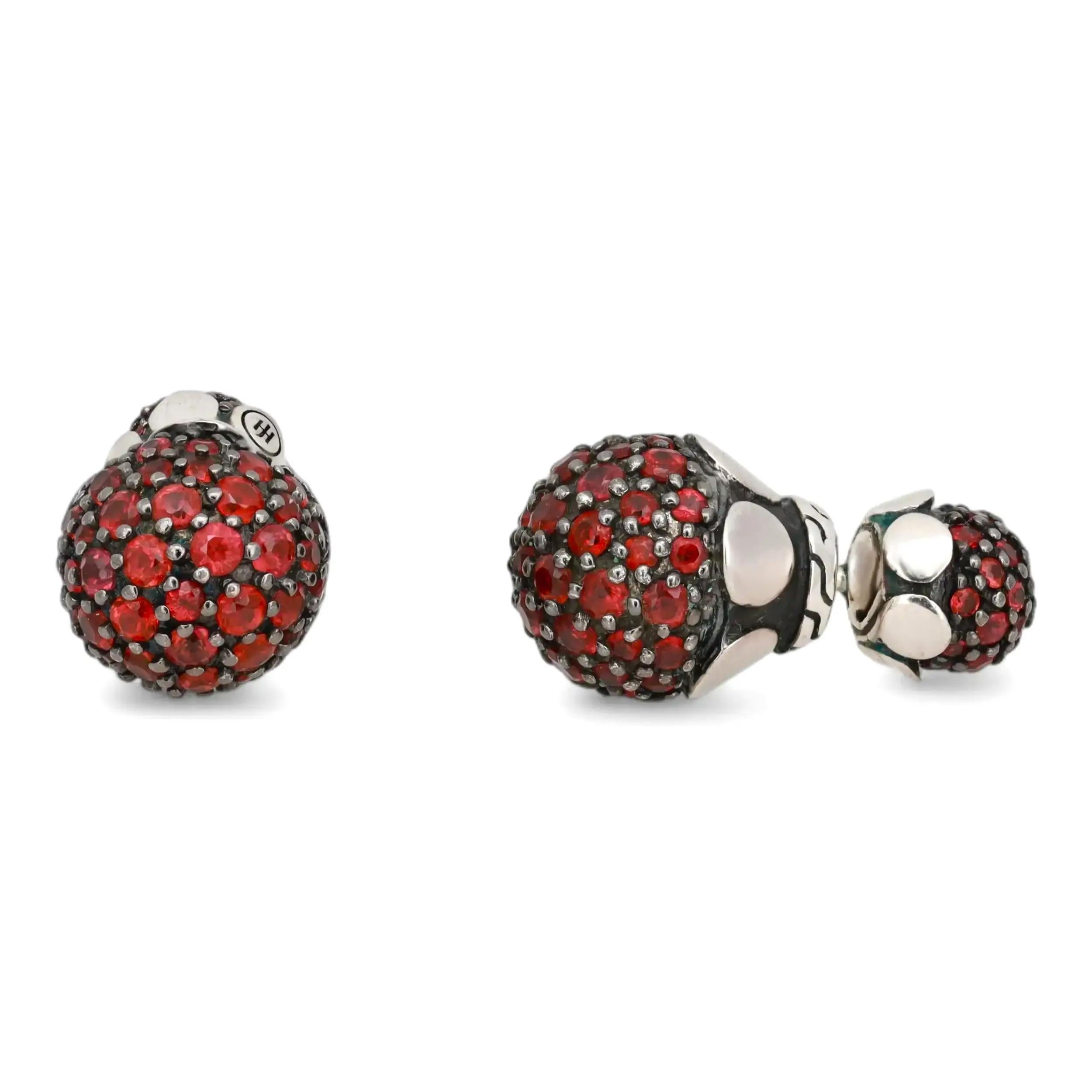 John Hardy Round Cut Orange Sapphire Stud Earrings 925 Sterling Silver