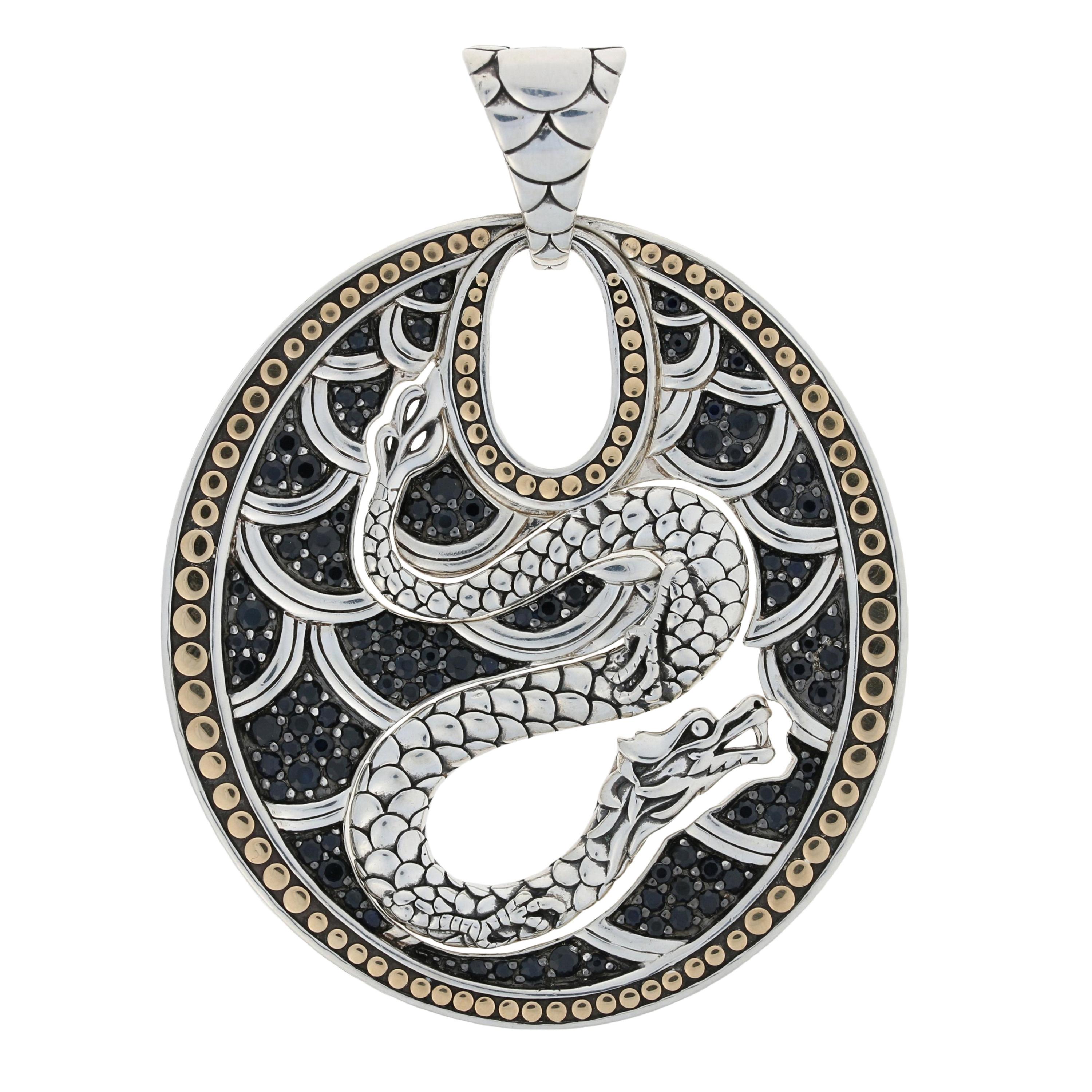 John Hardy Sapphire Oval Dragon Enhancer Pendant, Sterling Silver and 18k Gold