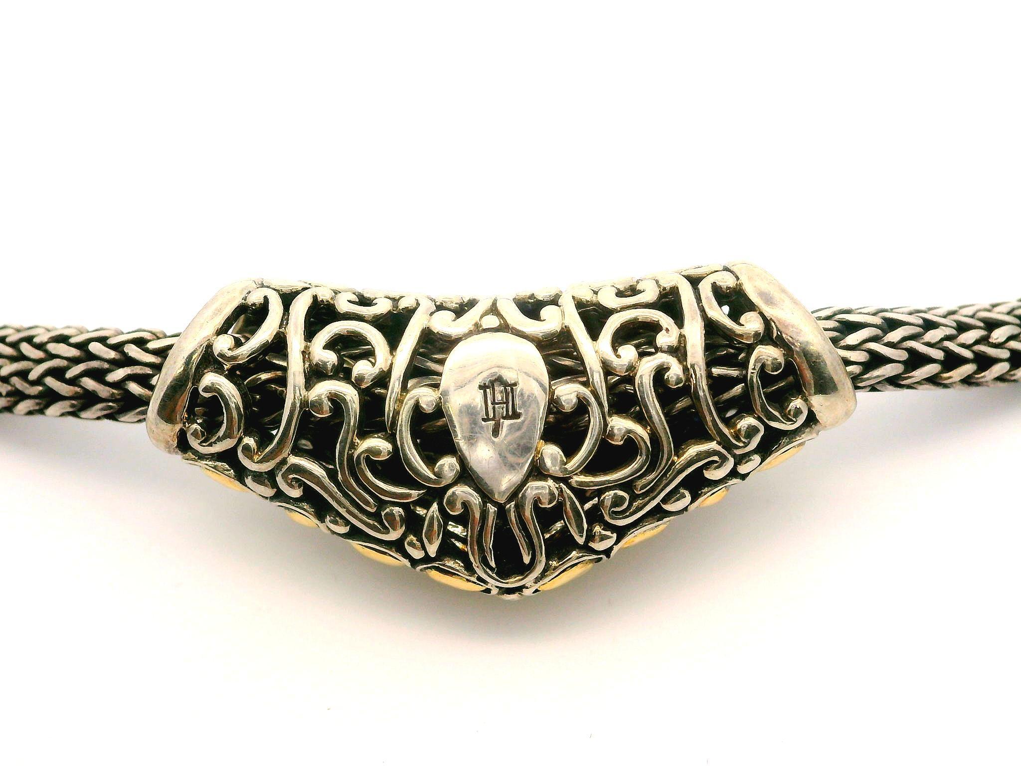 Round Cut John Hardy Silver & 18k Gold Sapphire Slide Pendant on 16