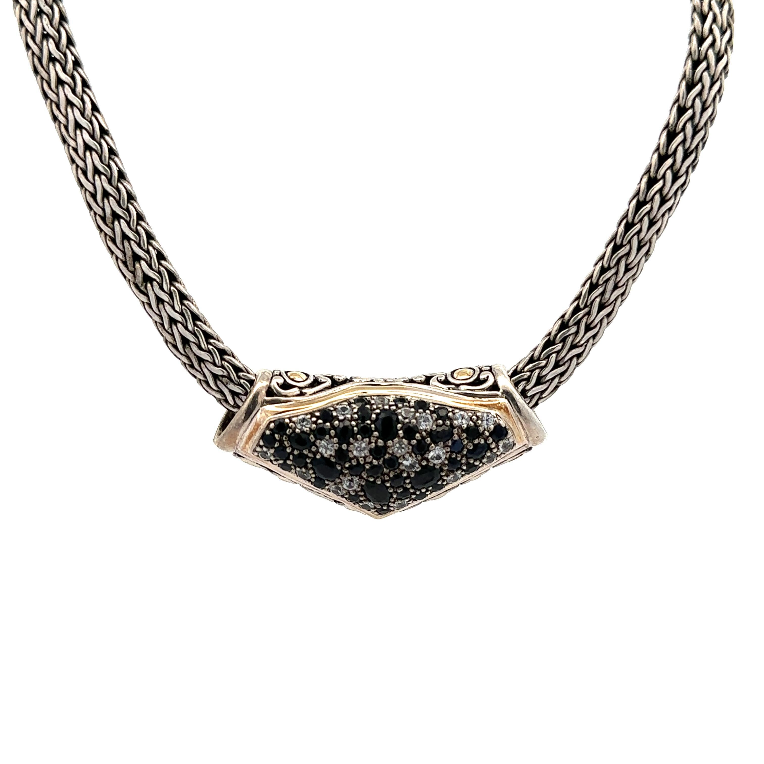 John Hardy Silver & 18k Gold Sapphire Slide Pendant on 16