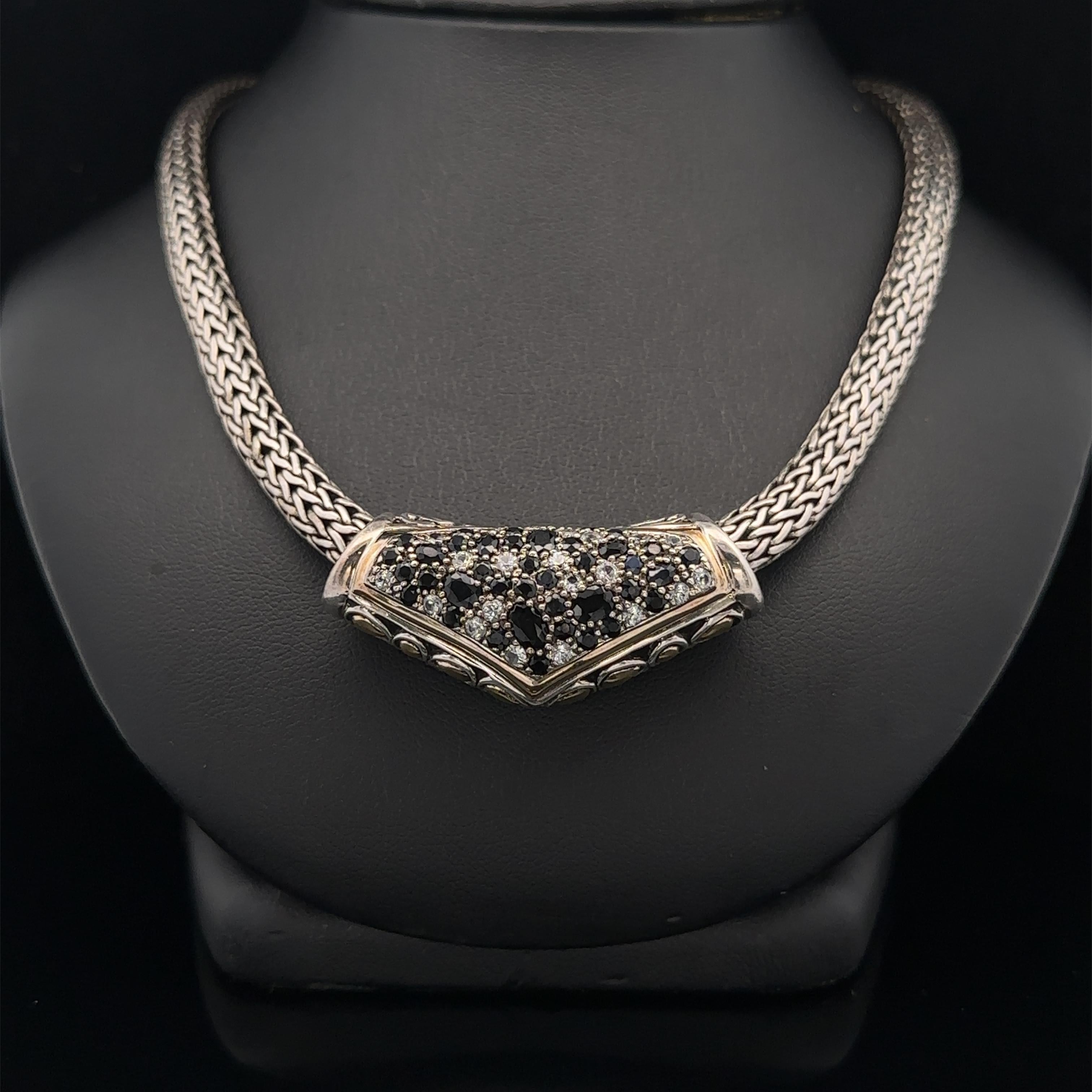 John Hardy Silver & 18k Gold Sapphire Slide Pendant on 16