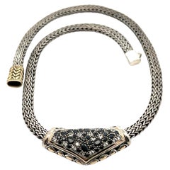 John Hardy Silver & 18k Gold Sapphire Slide Pendant on 16" Wheat Link Necklace
