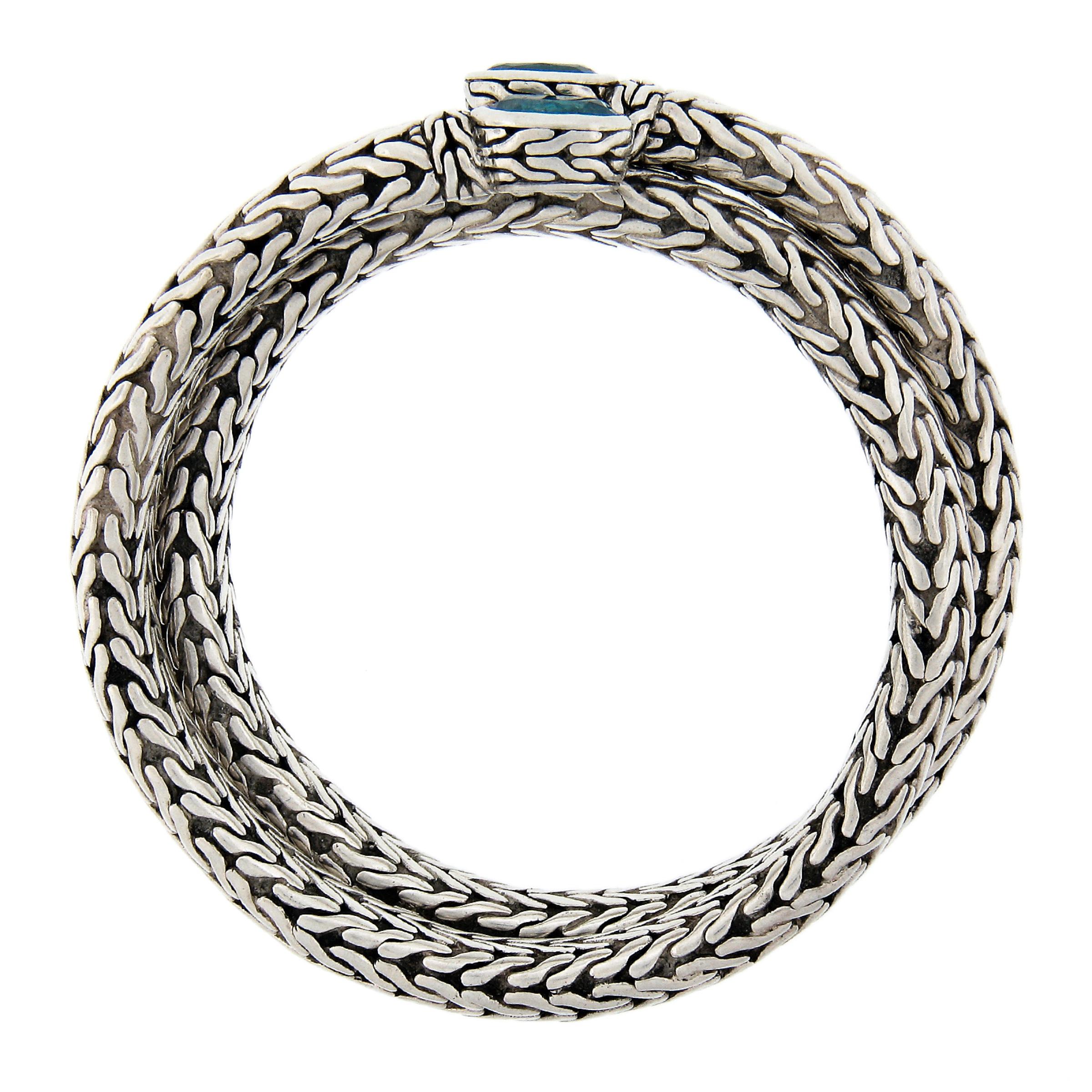 John Hardy Silver 26.1mm Coil Flexible Bypass Wheat Link Bracelet w/ Blue Topaz In Good Condition In Montclair, NJ