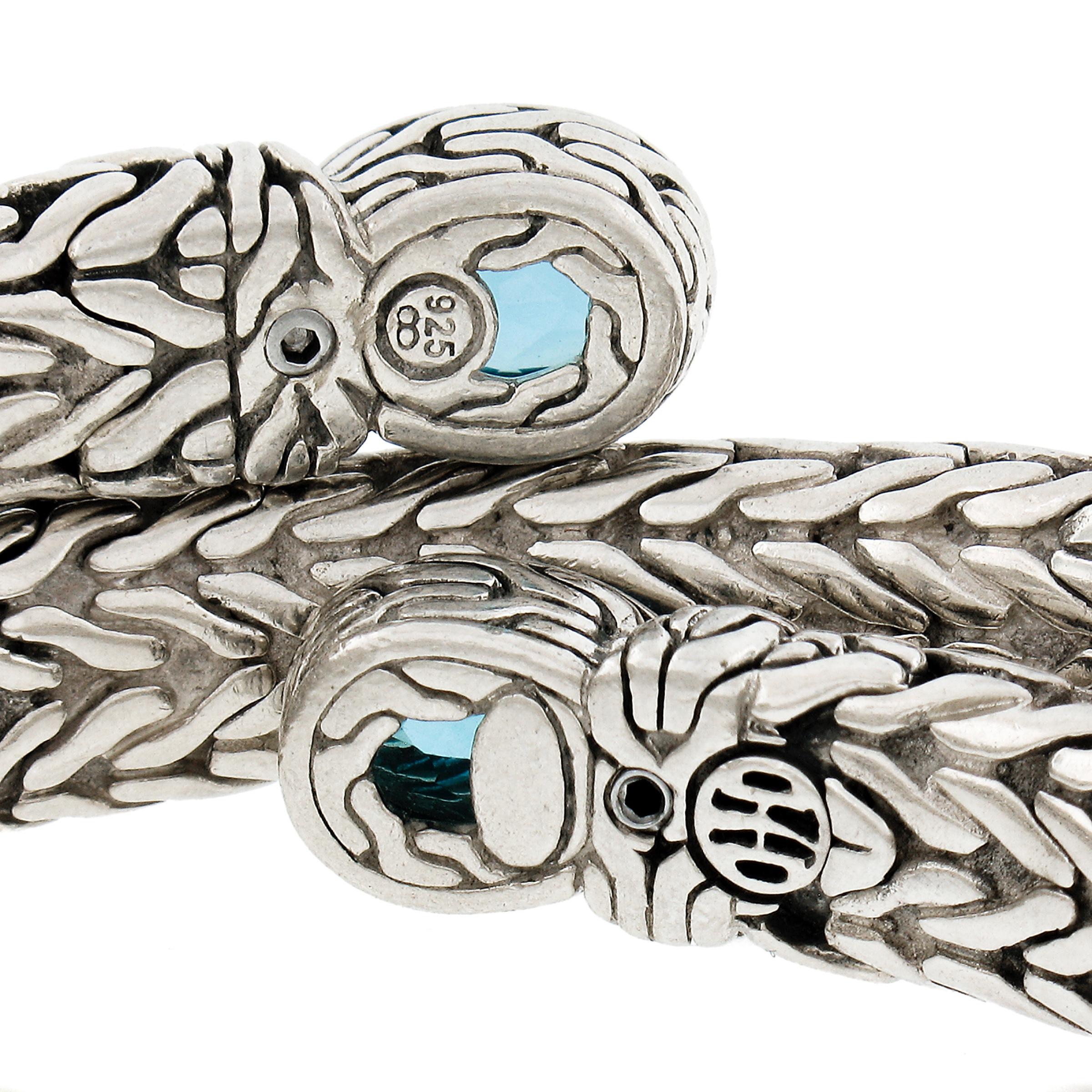 Women's John Hardy Silver 26.1mm Coil Flexible Bypass Wheat Link Bracelet w/ Blue Topaz