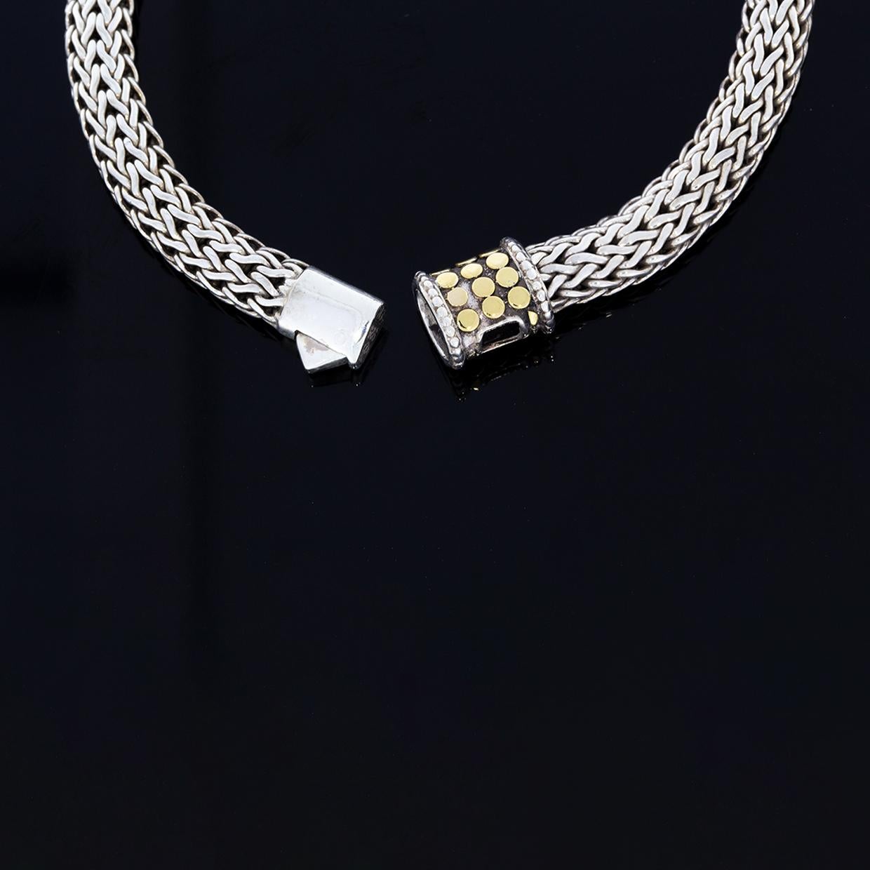 John Hardy Silver and Gold Jaisalmer Dot Woven Wheat Chain Bracelet 1