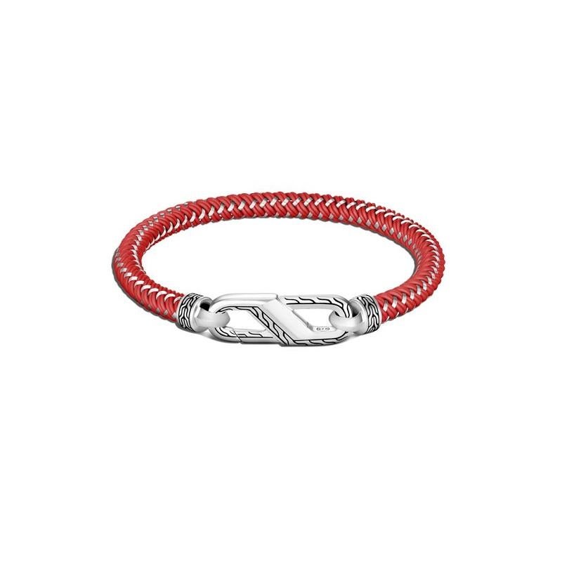John Hardy Silbernes Herrenarmband mit roter Stahlkordel BM900287RD im Zustand „Neu“ im Angebot in Wilmington, DE
