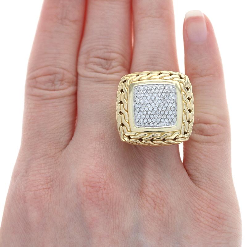 Retail Price: $6,000

Size: 7
Sizing Fee: Down 2 sizes for $50 or up 2 sizes for $70

Brand: John Hardy
Collection: Classic Chain
Design: Square

Metal Content: 18k Yellow Gold & 18k White Gold

Stone Information
Natural Diamonds
Total Carats: