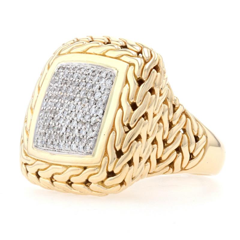 Round Cut John Hardy Square Classic Chain Diamond Ring, Yellow Gold 18k Cocktail 1.00ctw For Sale