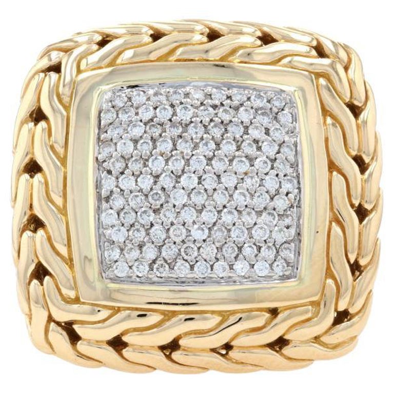 John Hardy Quadratischer klassischer Ketten-Diamantring, Gelbgold 18k Cocktail 1,00ctw