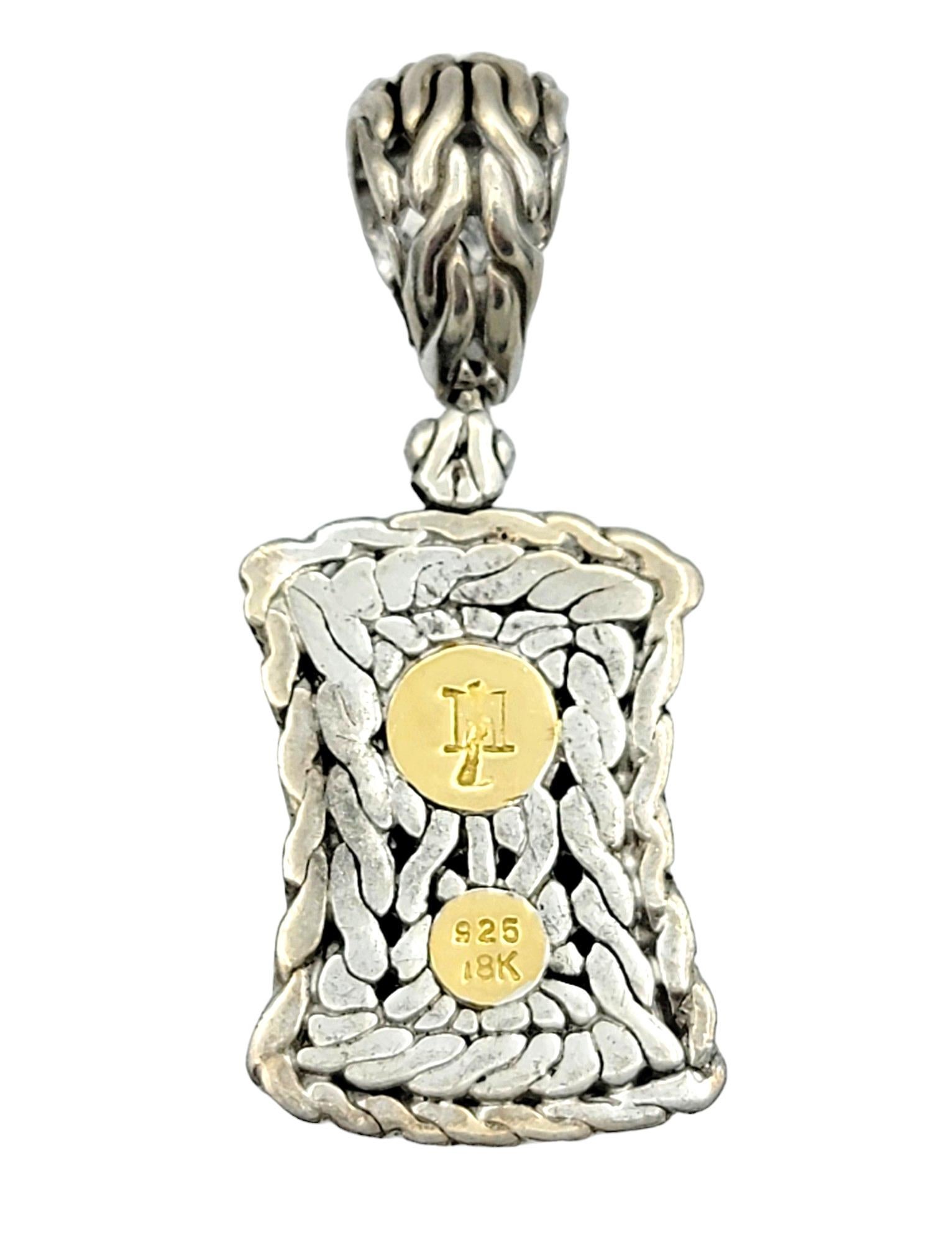 John Hardy Squared Diamond Pendant in Sterling Silver and 18 Karat Yellow Gold In Good Condition For Sale In Scottsdale, AZ