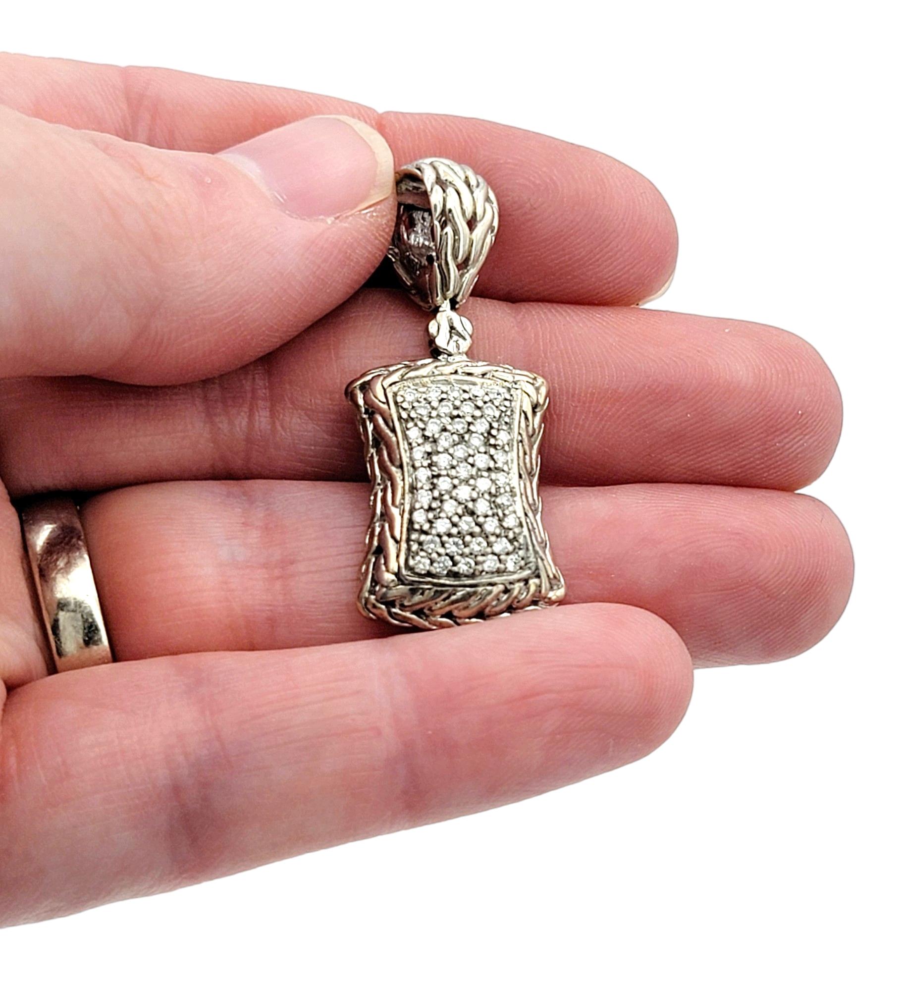 Women's John Hardy Squared Diamond Pendant in Sterling Silver and 18 Karat Yellow Gold For Sale