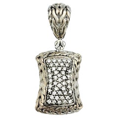 John Hardy Squared Diamond Pendant in Sterling Silver and 18 Karat Yellow Gold