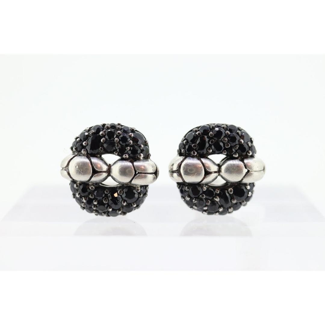 Orecchini con diamanti in argento e oro 18 carati di John Hardy. John Hardy Pave con diamante Black In condizioni buone in vendita a Port Charlotte, FL