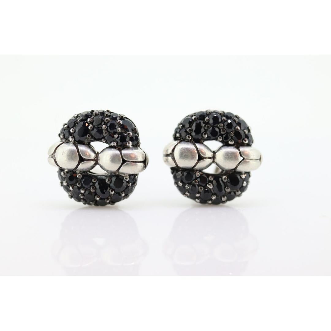 Orecchini con diamanti in argento e oro 18 carati di John Hardy. John Hardy Pave con diamante Black in vendita 1
