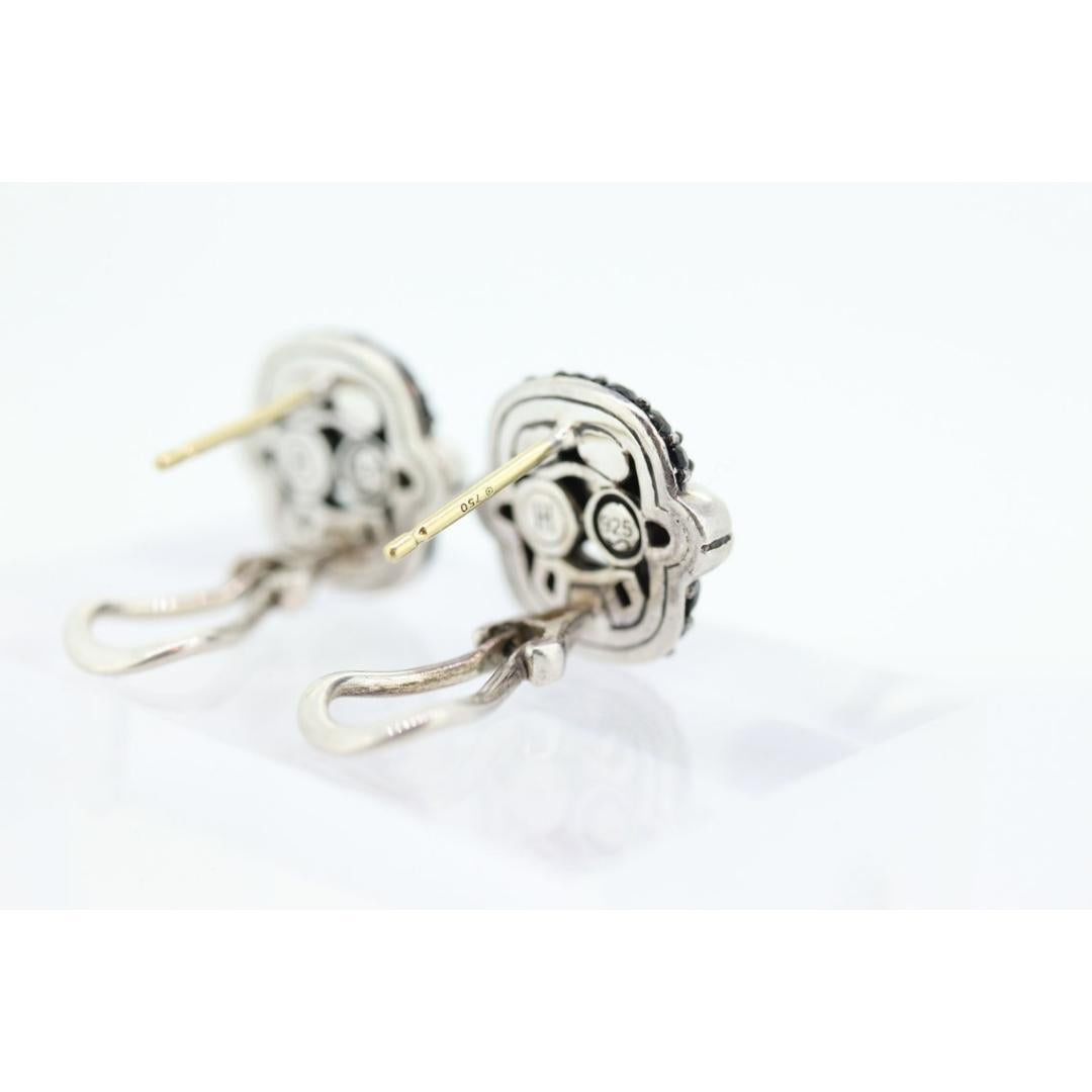 Orecchini con diamanti in argento e oro 18 carati di John Hardy. John Hardy Pave con diamante Black in vendita 3