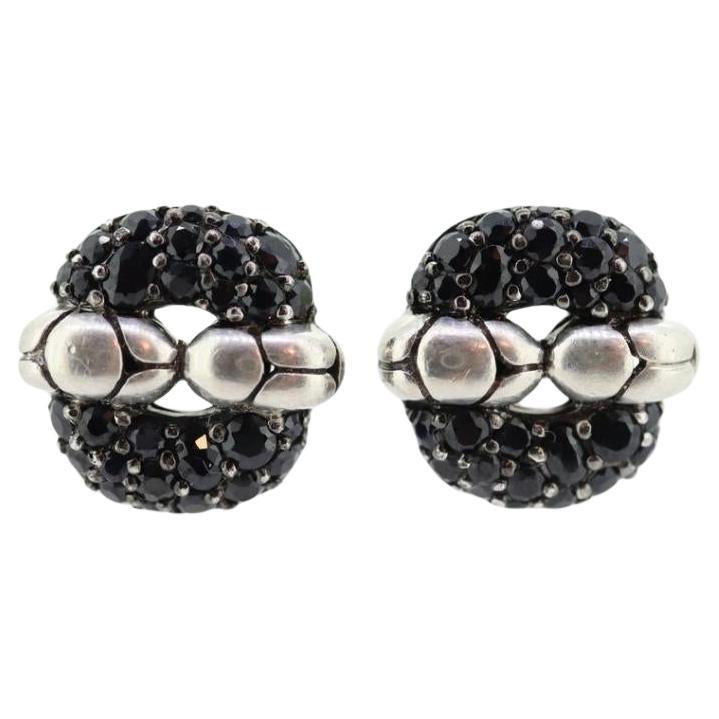 John Hardy Sterling and 18k Gold Diamond Earrings. John Hardy Black diamond Pave