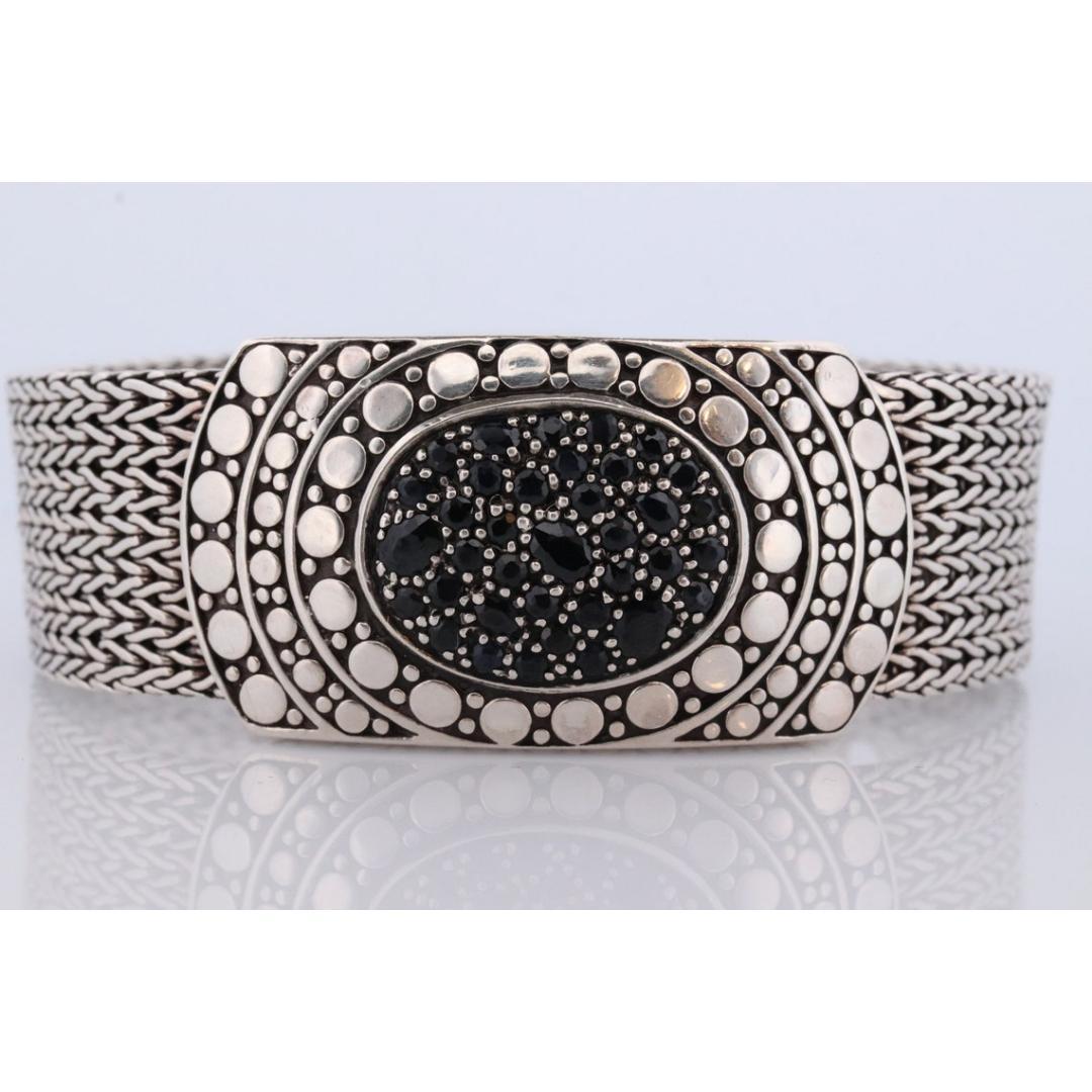 John Hardy Sterling Black Silver Sapphire Bracelet. John Hardy Pebble Pave Dot For Sale 6