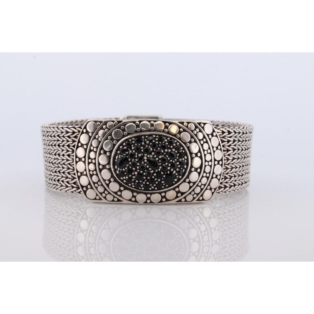 John Hardy Sterling Black Silver Sapphire Bracelet. John Hardy Pebble Pave Dot In Good Condition For Sale In Port Charlotte, FL