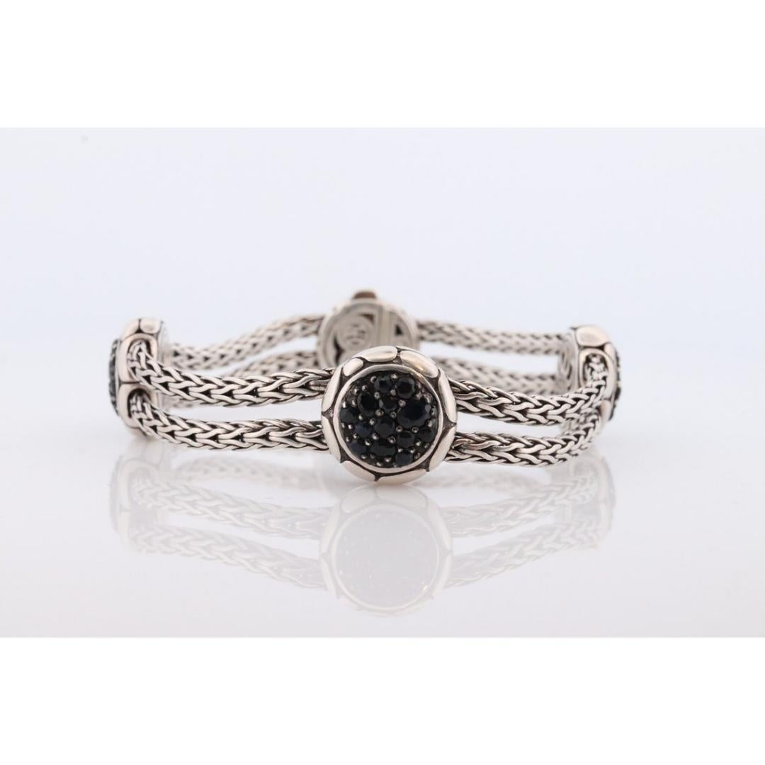 John Hardy Sterling Black Silver Sapphire Bracelet. John Hardy Pebble Pave Dot In Good Condition For Sale In Port Charlotte, FL