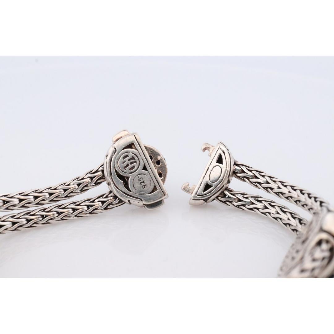 Women's John Hardy Sterling Black Silver Sapphire Bracelet. John Hardy Pebble Pave Dot For Sale
