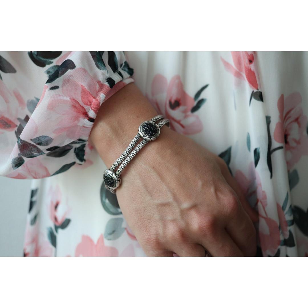 John Hardy Sterling Black Silver Sapphire Bracelet. John Hardy Pebble Pave Dot For Sale 1