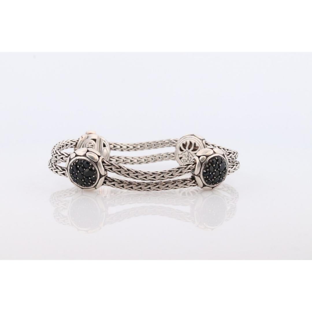 John Hardy Sterling Black Silver Sapphire Bracelet. John Hardy Pebble Pave Dot For Sale 2