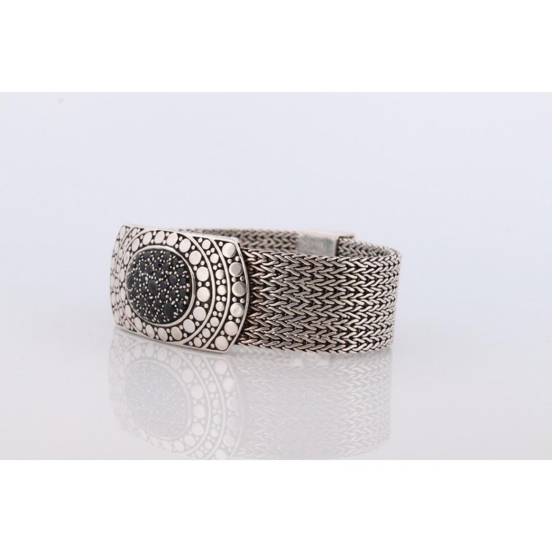 John Hardy Sterling Black Silver Sapphire Bracelet. John Hardy Pebble Pave Dot For Sale 4