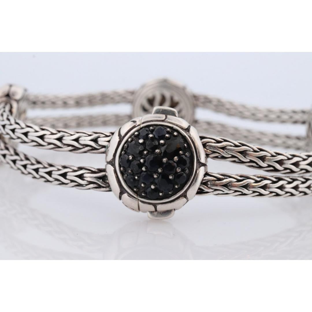 John Hardy Sterling Black Silver Sapphire Bracelet. John Hardy Pebble Pave Dot For Sale 4