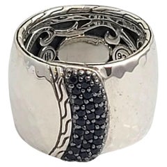John Hardy Sterling Palu Lava Black Sapphire Wide Overlap Band Size 7 #18226
