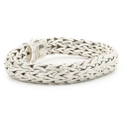 John Hardy Sterling Silver & 18 Karat White Gold Pave Diamond Classic Bracelet