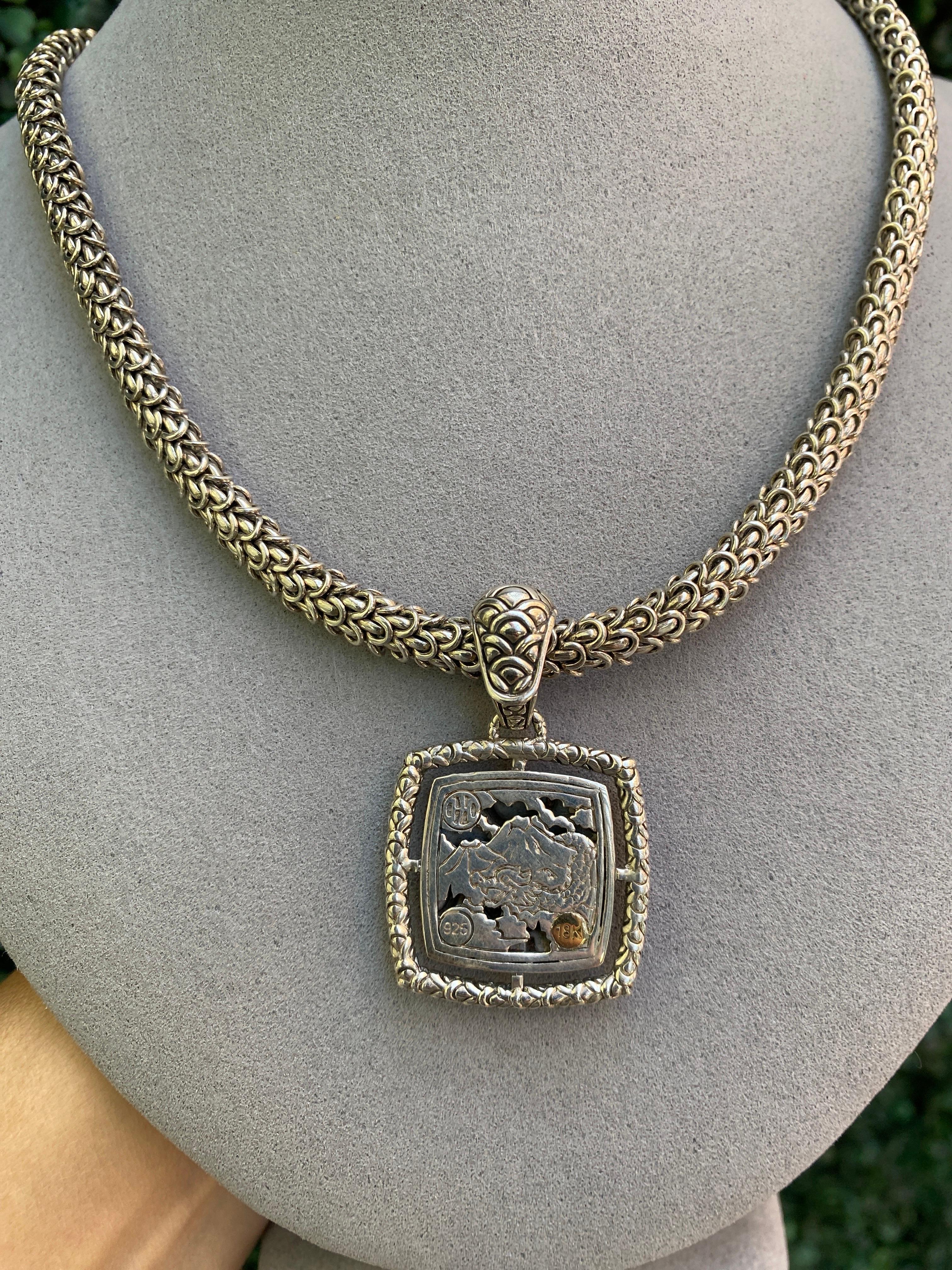 John Hardy Sterling Silver & 18 Karat Yellow Gold Naga Square Pendant Necklace 6