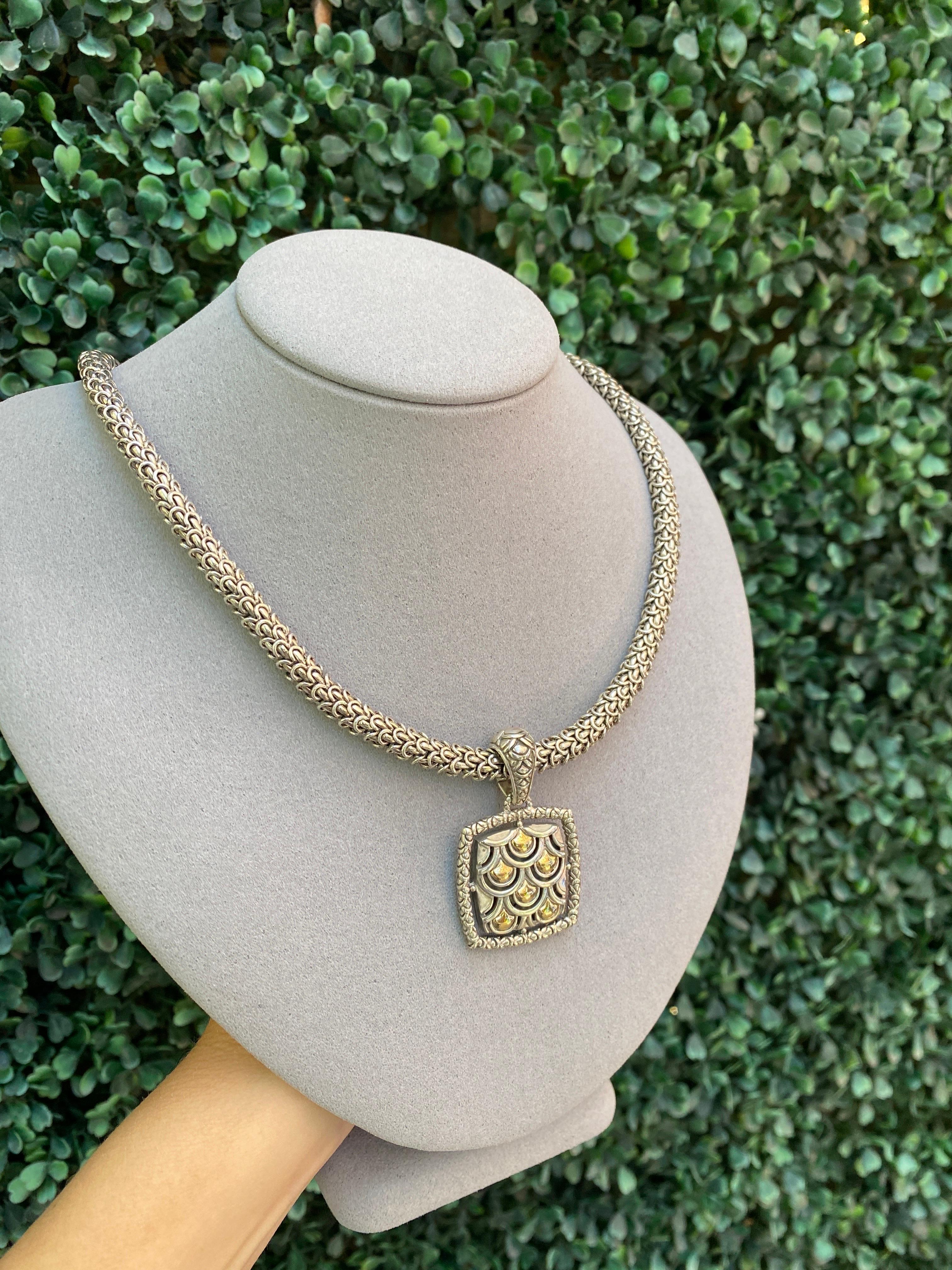 John Hardy Sterling Silver & 18 Karat Yellow Gold Naga Square Pendant Necklace 7