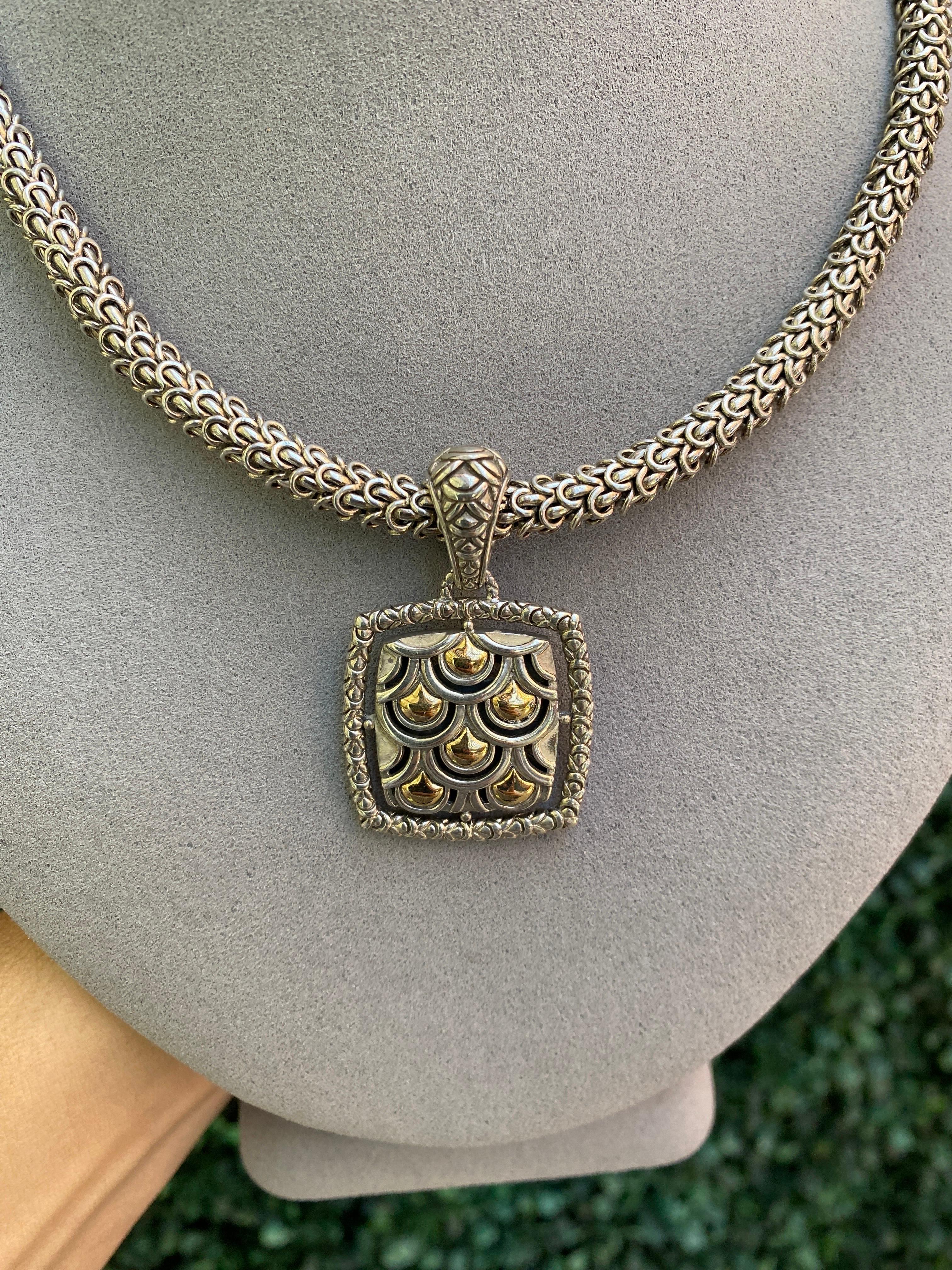 John Hardy Sterling Silver & 18 Karat Yellow Gold Naga Square Pendant Necklace 8