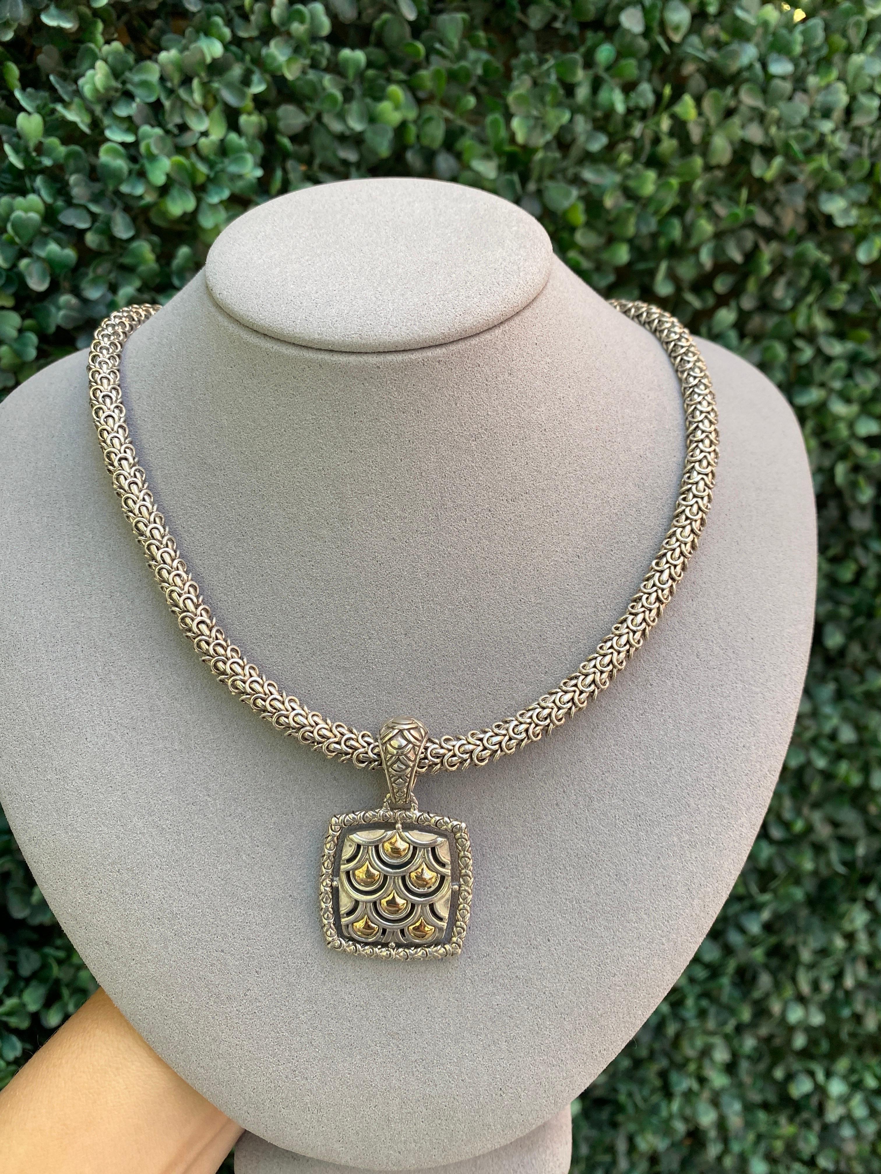 John Hardy Sterling Silver & 18 Karat Yellow Gold Naga Square Pendant Necklace 9